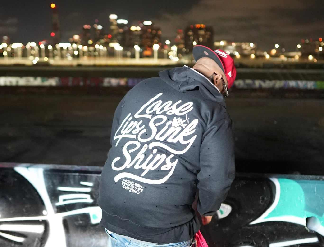 Black rhinestone Loose Lips Zip Up Hoodie￼